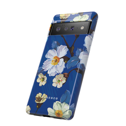 Elegant Flower on Blue iPhone Case | Tough