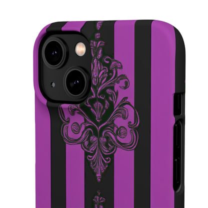 Gothic Elegance with Vertical Stripes and Ornamental Motifs iPhone 14 - Slim Phone Case