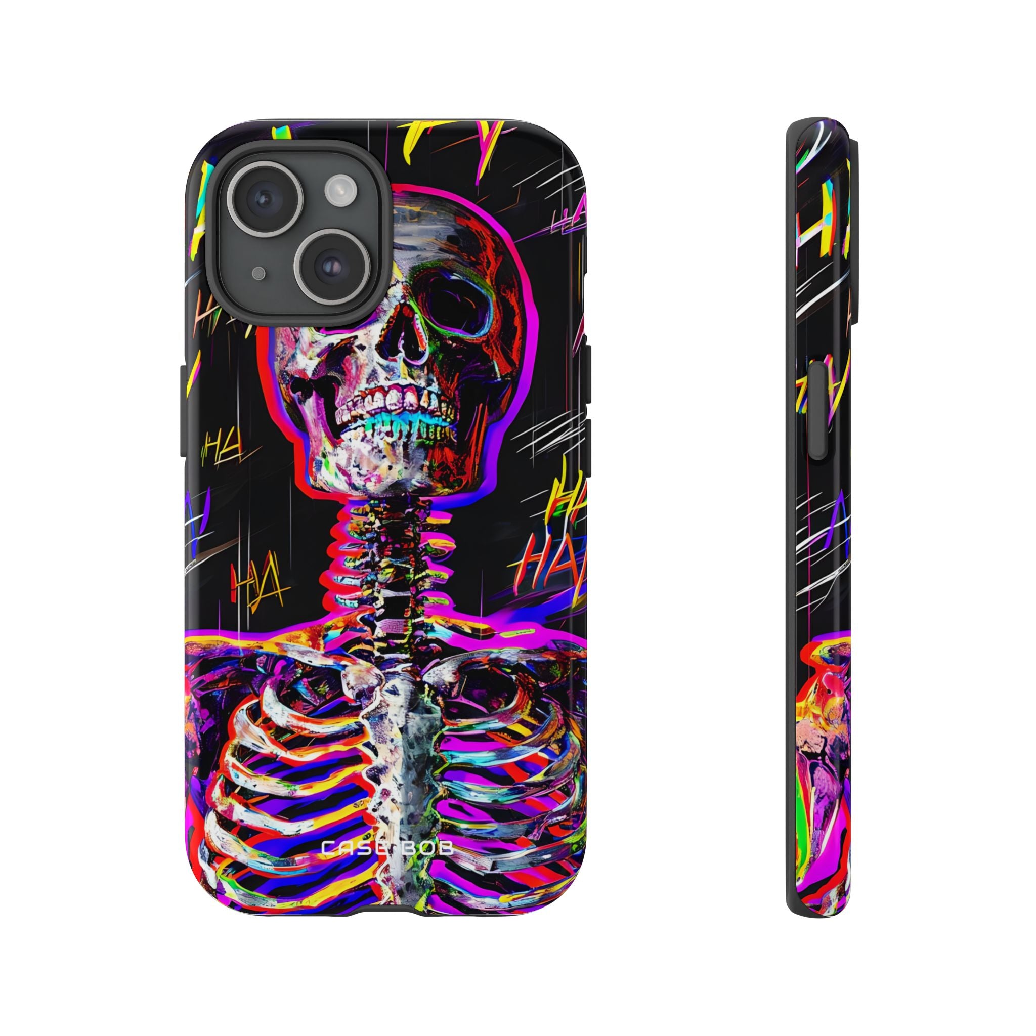 Neon Skeleton Laugh iPhone 15 Case - Tough