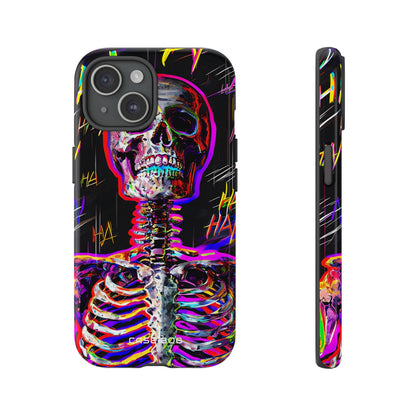 Neon Skeleton Laugh iPhone 15 Case - Tough