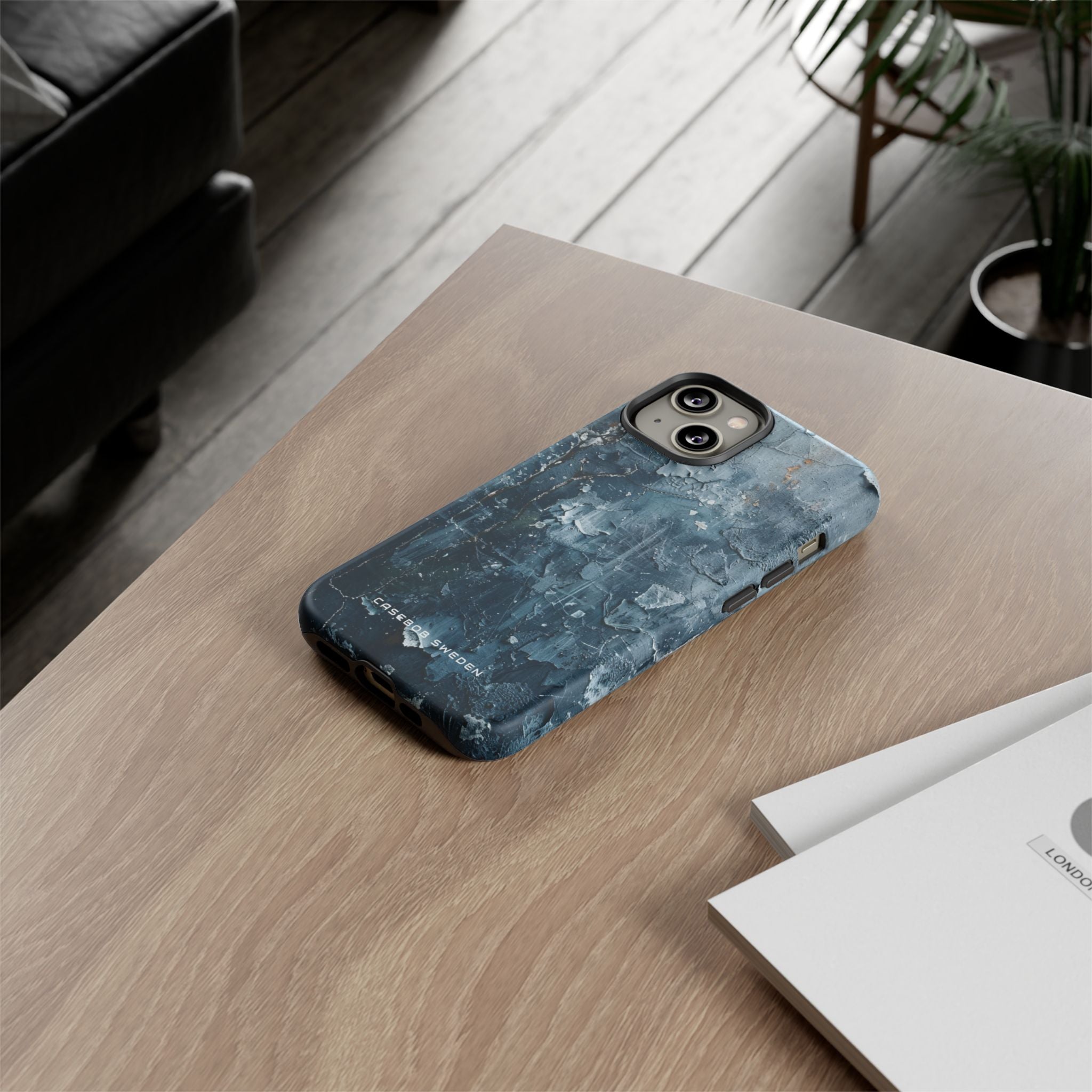 Weathered Blue Tapestry with Cracked Layers iPhone 14 - Tough Phone Case