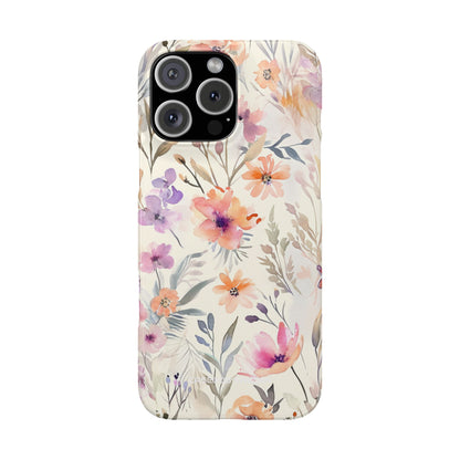 Soft Pink Floral Watercolor Design - Slim iPhone 16 Phone Case