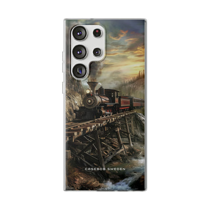 Vintage Steam Train Crossing Mountain Bridge Samsung S23 - Flexi Phone Case