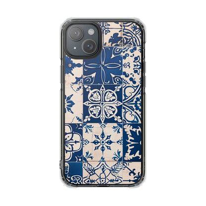 Mediterranean Blue Ceramic Line Art Tiles iPhone 15 - Clear Impact Phone Case