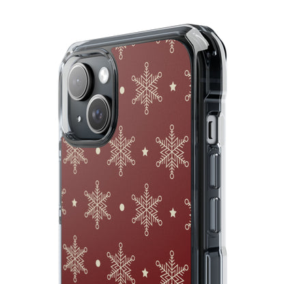 Cream Snowflake Crimson iPhone 15 Plus Case - Impact