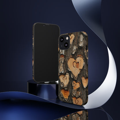 Carved Heart Trees & Initials - Protective Phone Case