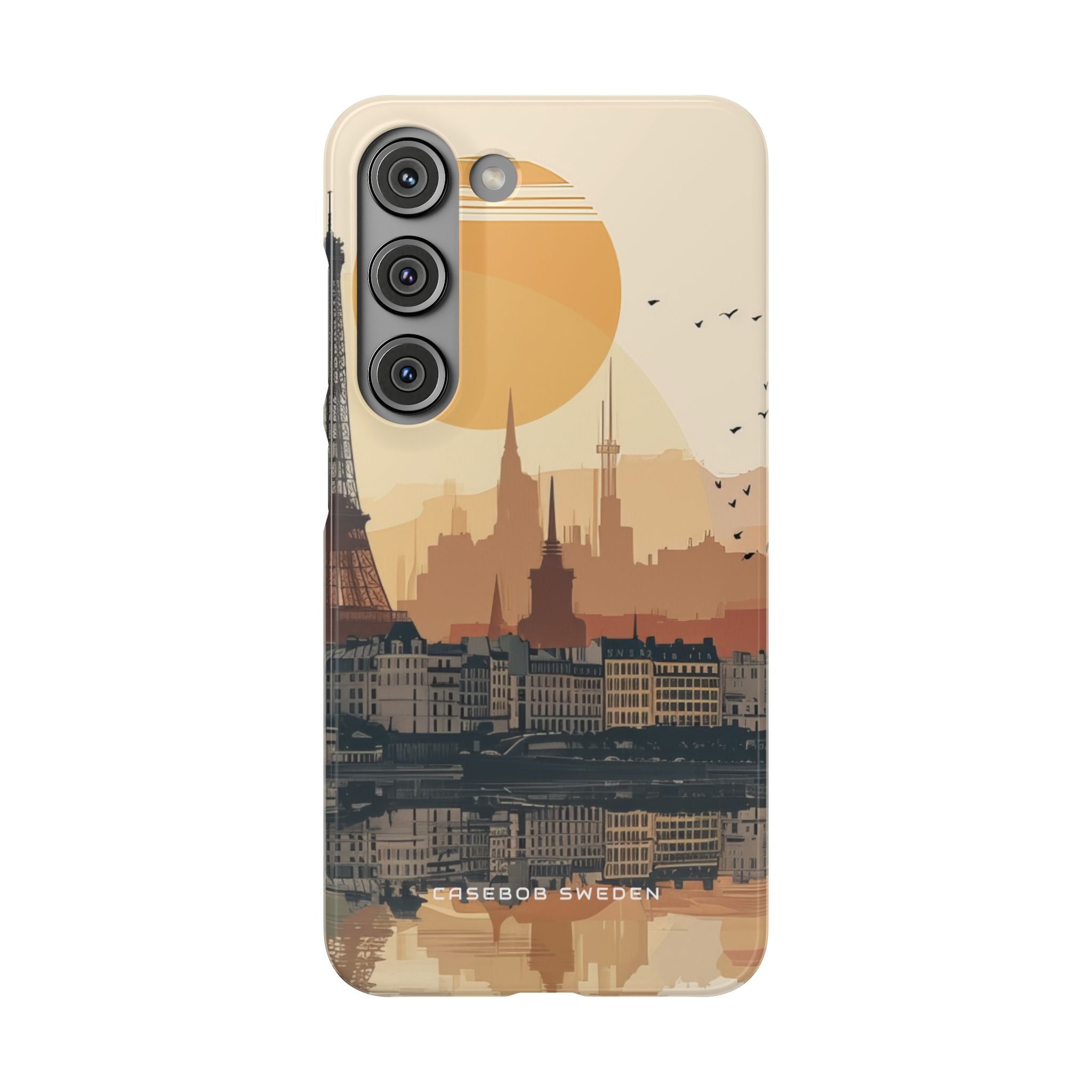 Eiffel Tower Silhouette with Birds and Sun Reflection Samsung S23 - Slim Phone Case