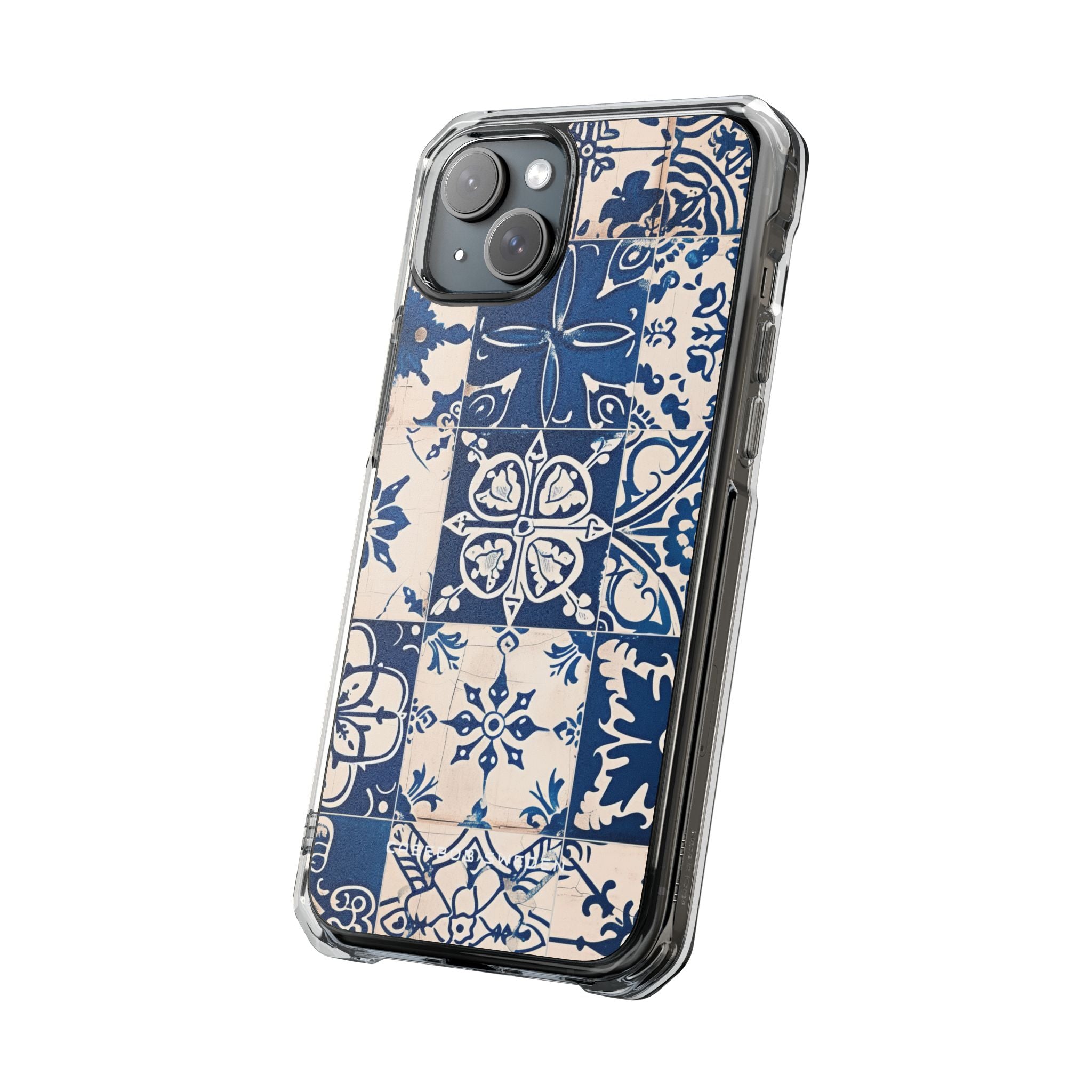 Mediterranean Blue Ceramic Line Art Tiles iPhone 15 - Clear Impact Phone Case