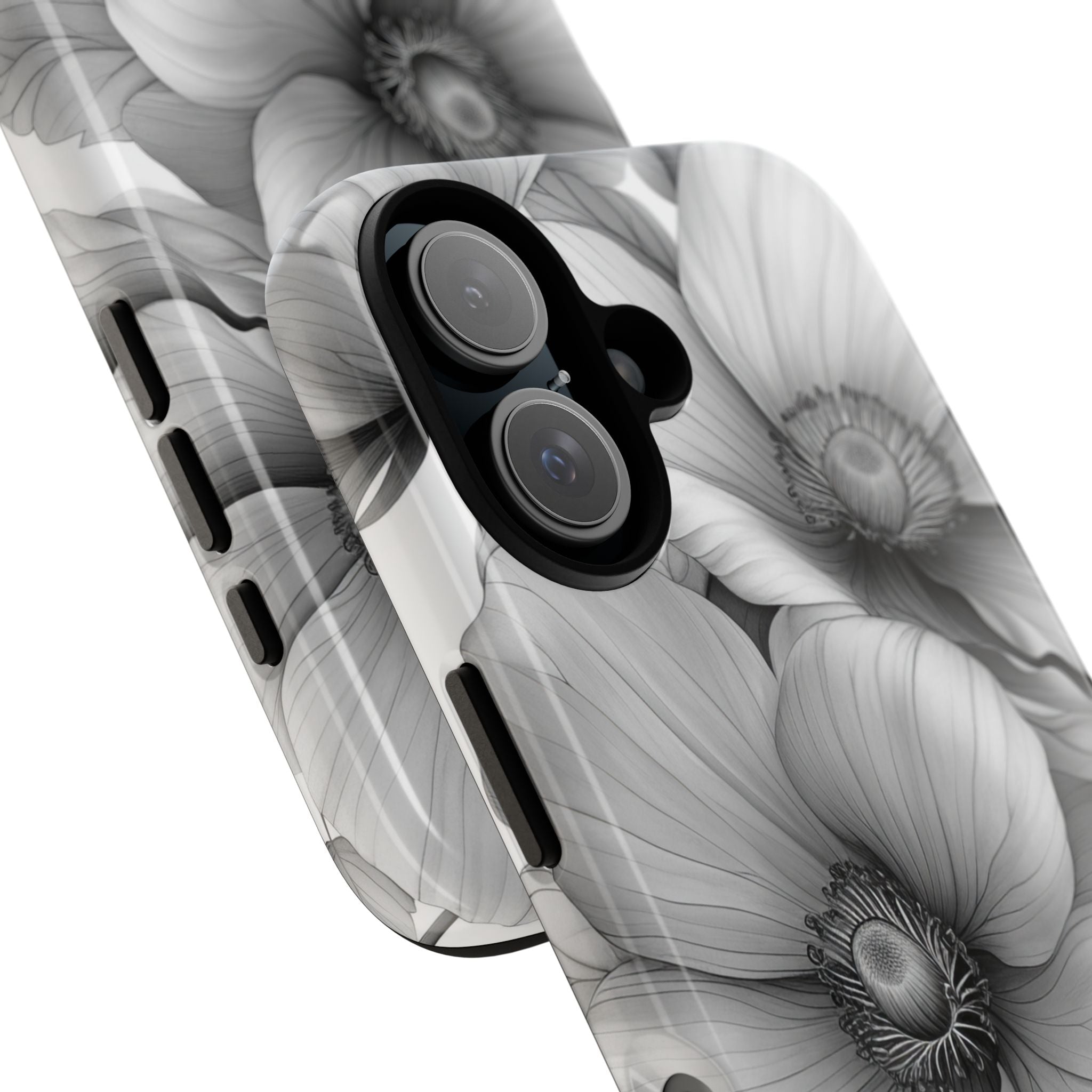 Grayscale Floral Harmony iPhone 16 - Tough