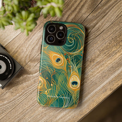 Peacock Elegance in Teal and Gold iPhone 16 - Tough Phone Case