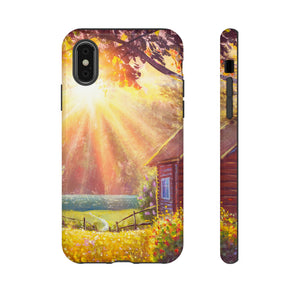 Flower Bushes Wooden House - Protective Phone Case