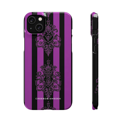 Gothic Elegance with Vertical Stripes and Ornamental Motifs iPhone 14 - Slim Phone Case