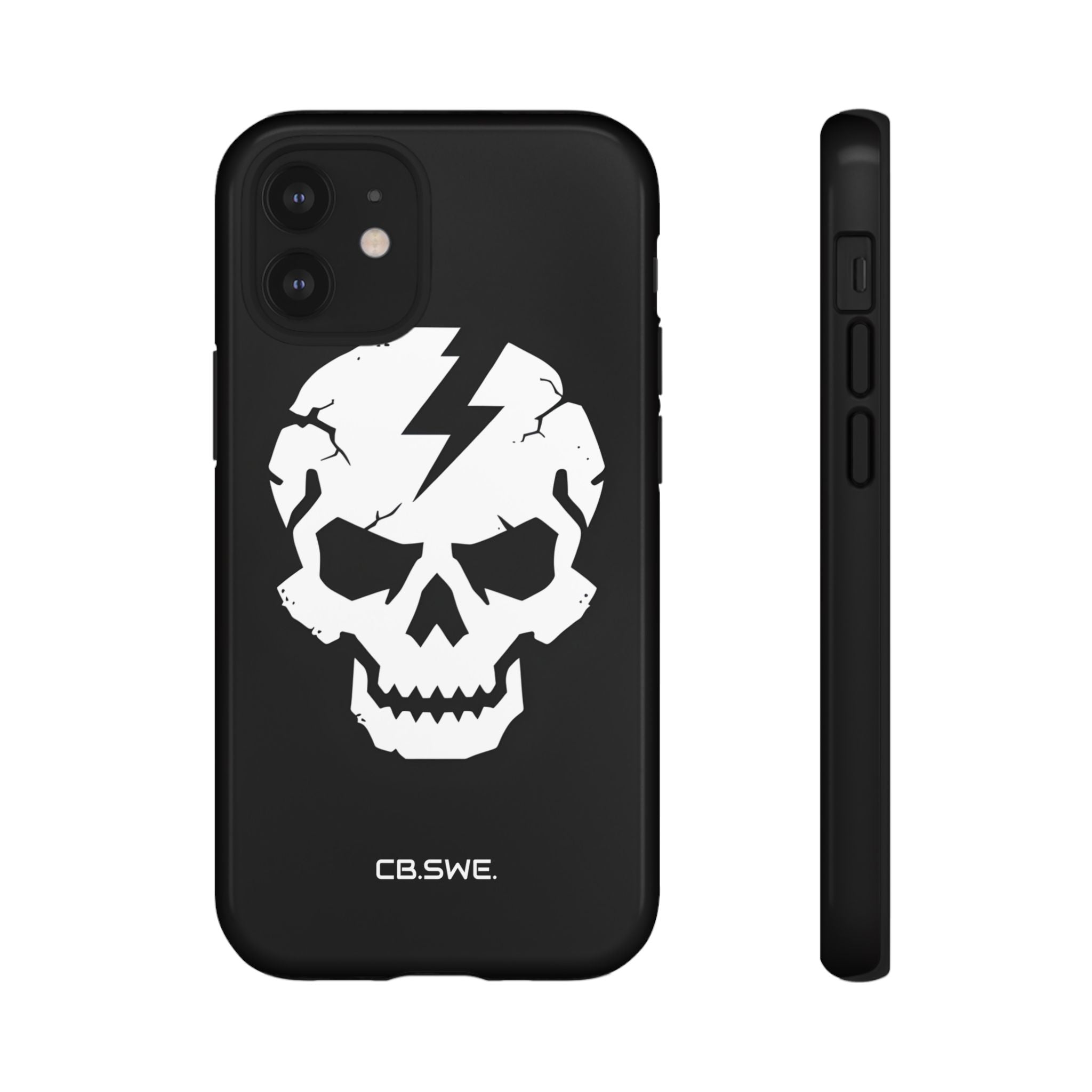 Minimalist White Skull Lightning Bolt Icon iPhone 12 - Tough