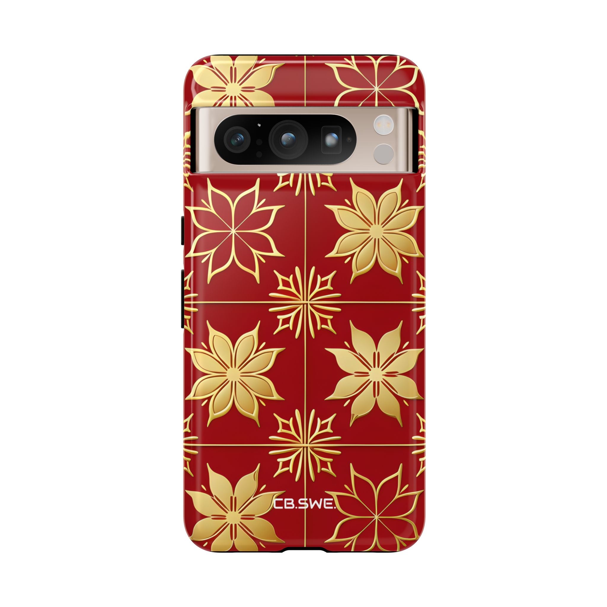 Elegant Gold Floral Seamless Rich Red Google Pixel 8 - Tough