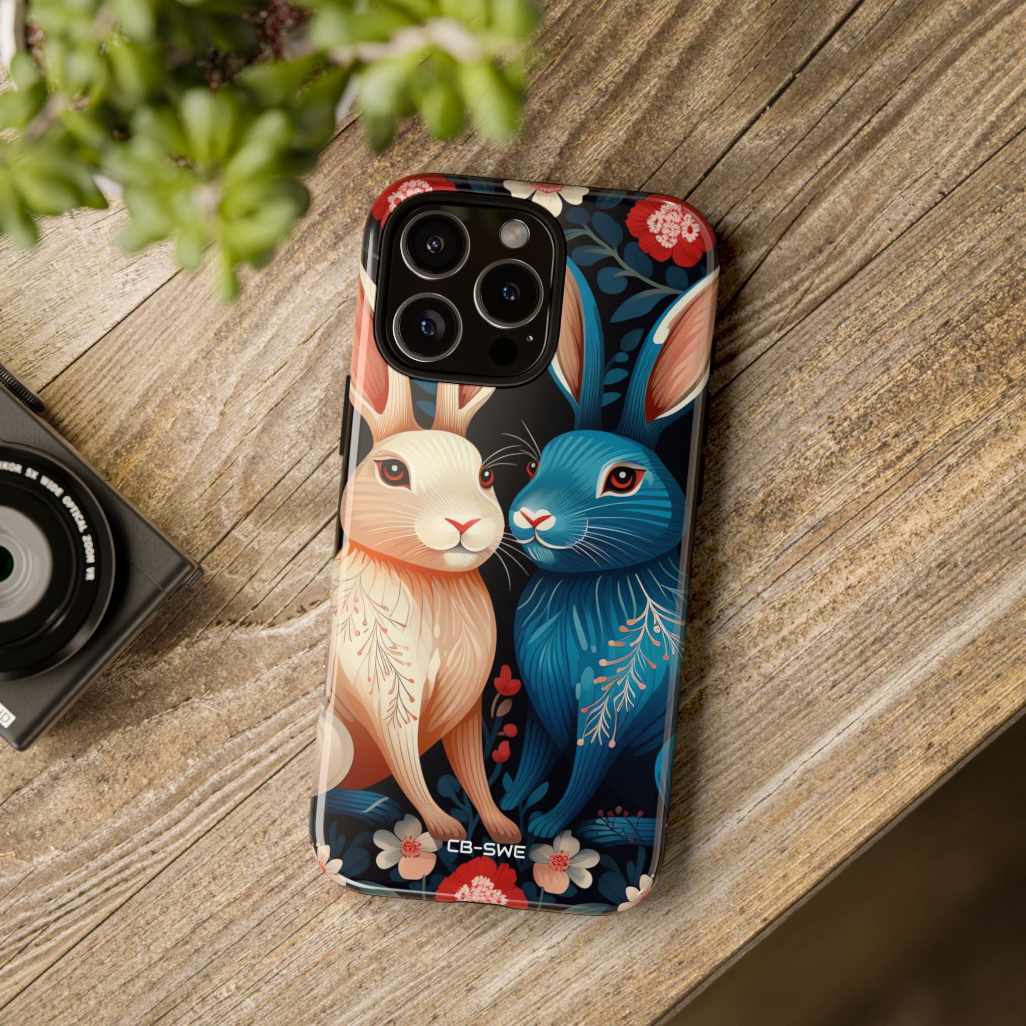 Rabbits Embrace Blossoms - iPhone Case