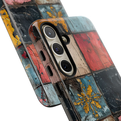 Rustic Red-Yellow Vintage Tiles - Tough Samsung S24 Phone Case