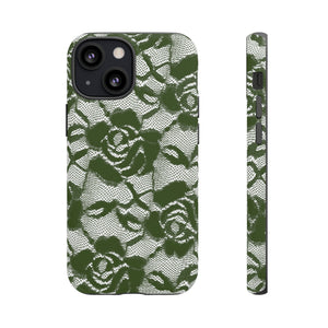 Green Lace Gothic Flower - Protective Phone Case