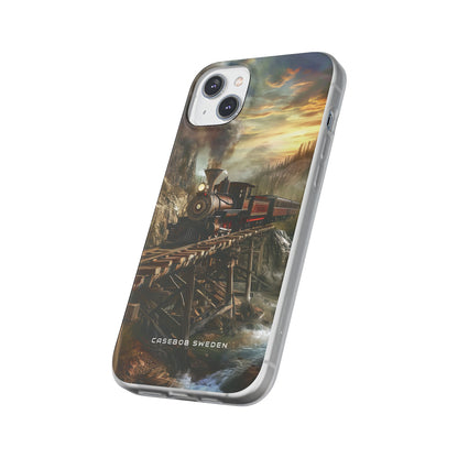 Vintage Steam Train Crossing Mountain Bridge iPhone 14 - Flexi Phone Case