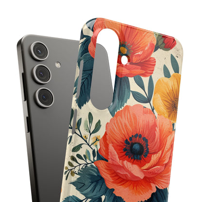 Vibrant Botanical Poppies - Slim Samsung S24 Phone Case