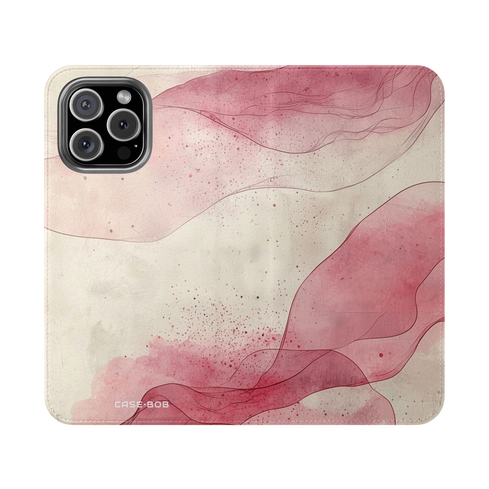 Crimson Ribbon Waves - iPhone 16 Max Case - Wallet