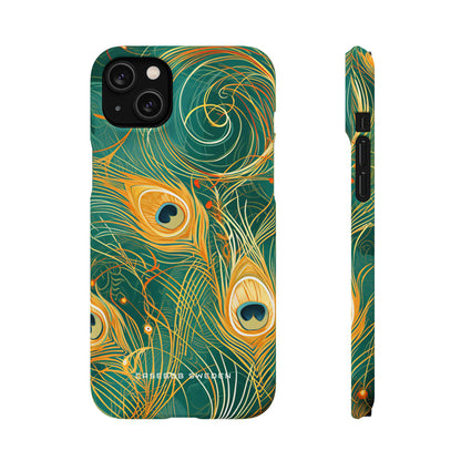 Peacock Elegance in Teal and Gold iPhone 14 - Slim Phone Case