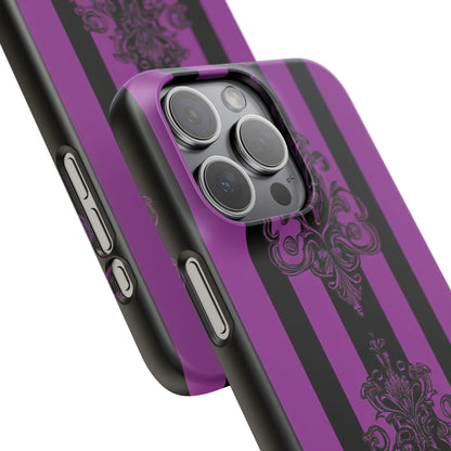 Gothic Elegance with Vertical Stripes and Ornamental Motifs iPhone 15 - Slim Phone Case