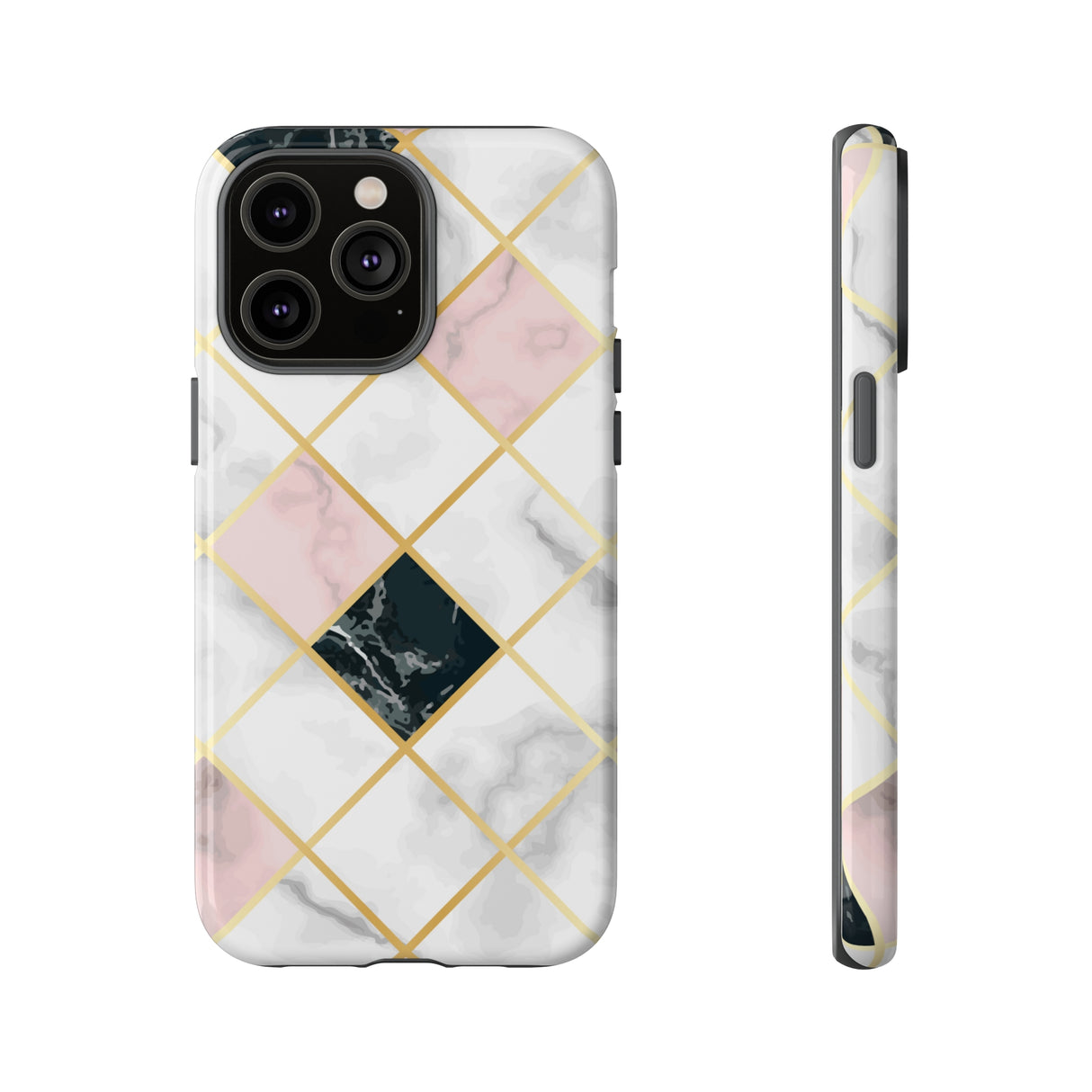 Pink Marble Geometric iPhone Case (Protective) iPhone 14 Pro Max Glossy Phone Case