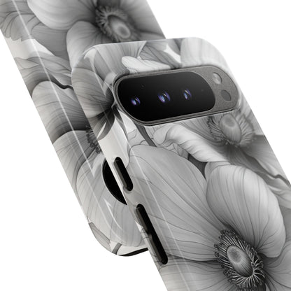 Grayscale Floral Harmony Google Pixel 9 - Tough