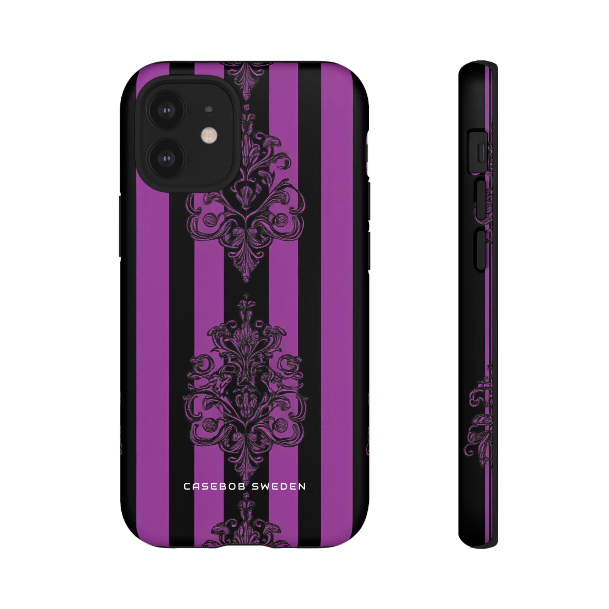 Gothic Elegance with Vertical Stripes and Ornamental Motifs iPhone 12 - Tough Phone Case