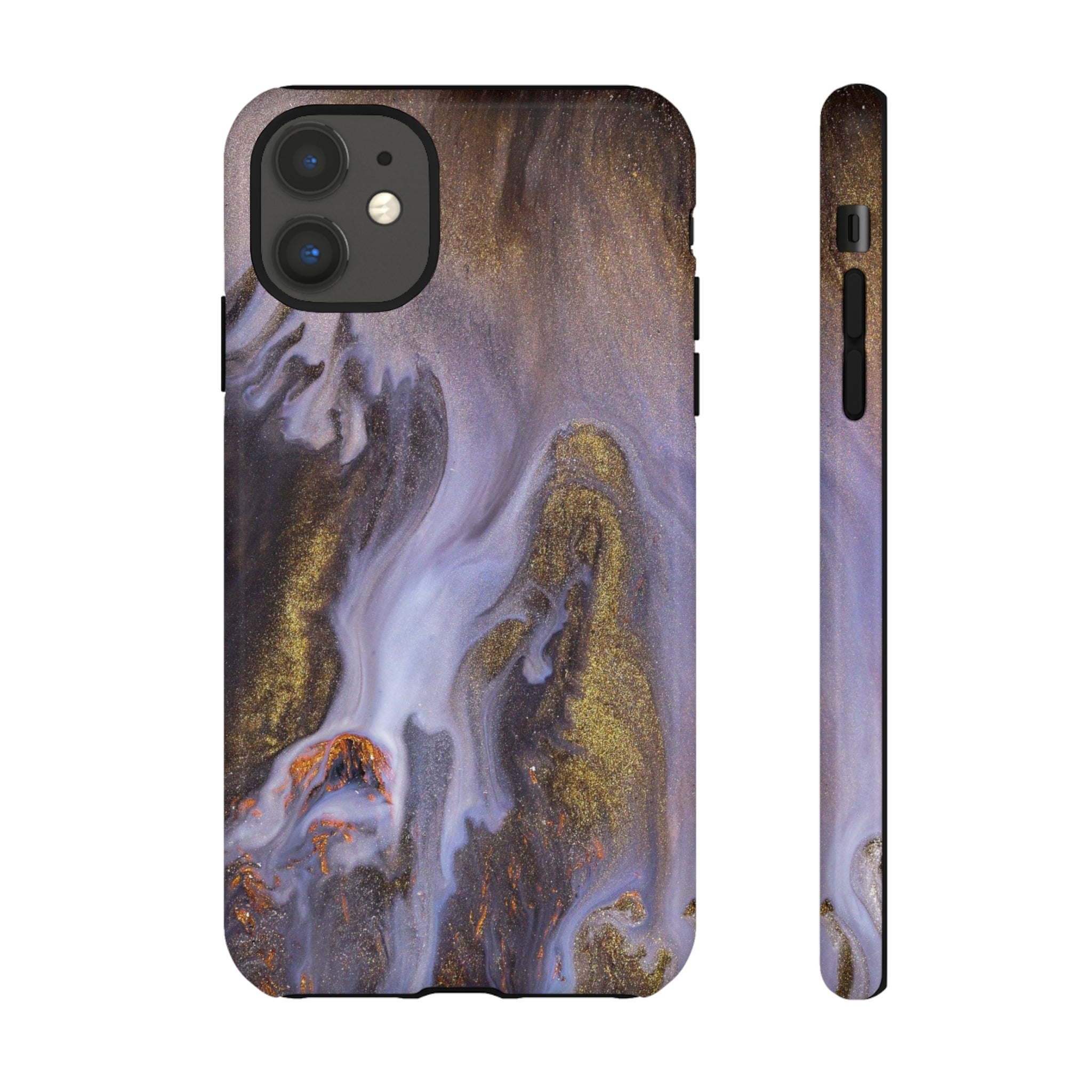 Purple Gold Ink Art iPhone Case (Protective) iPhone 11 Glossy Phone Case