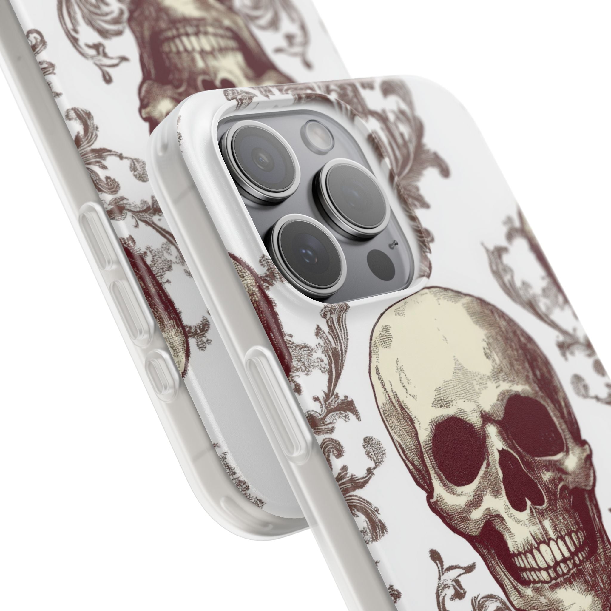 Gothic Skulls and Ornate Foliage iPhone 15 - Flexi Phone Case