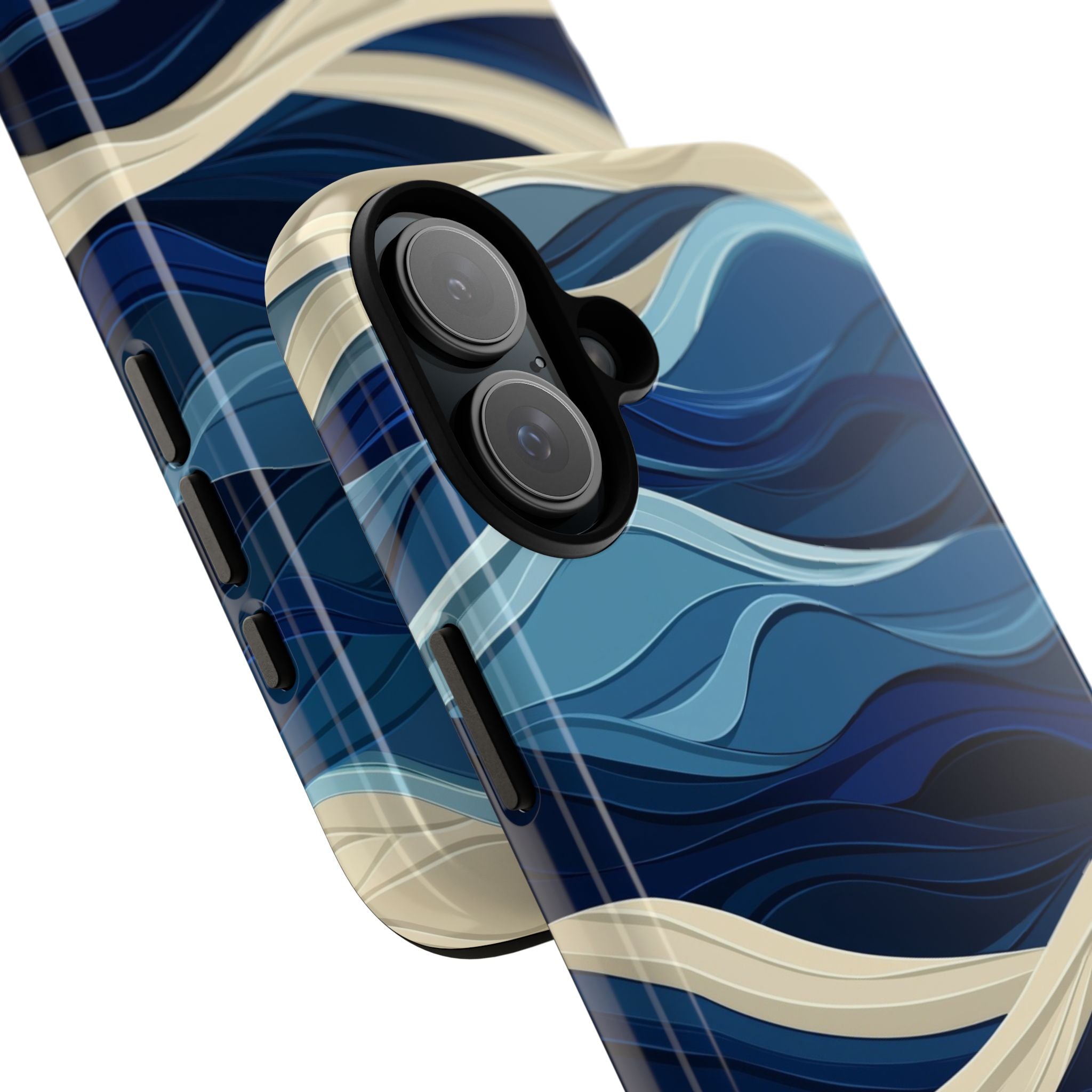 Navy Wave Layers iPhone 16 Plus Case - Tough