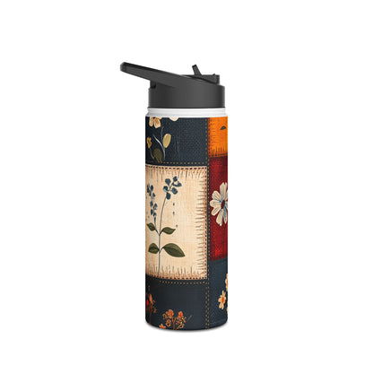 Patchwork Blooms - Stainless Steel Water Bottle