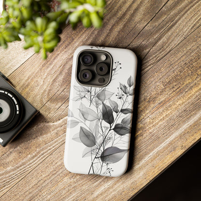 Monochrome Floral Elegance iPhone 15 - Tough Phone Case