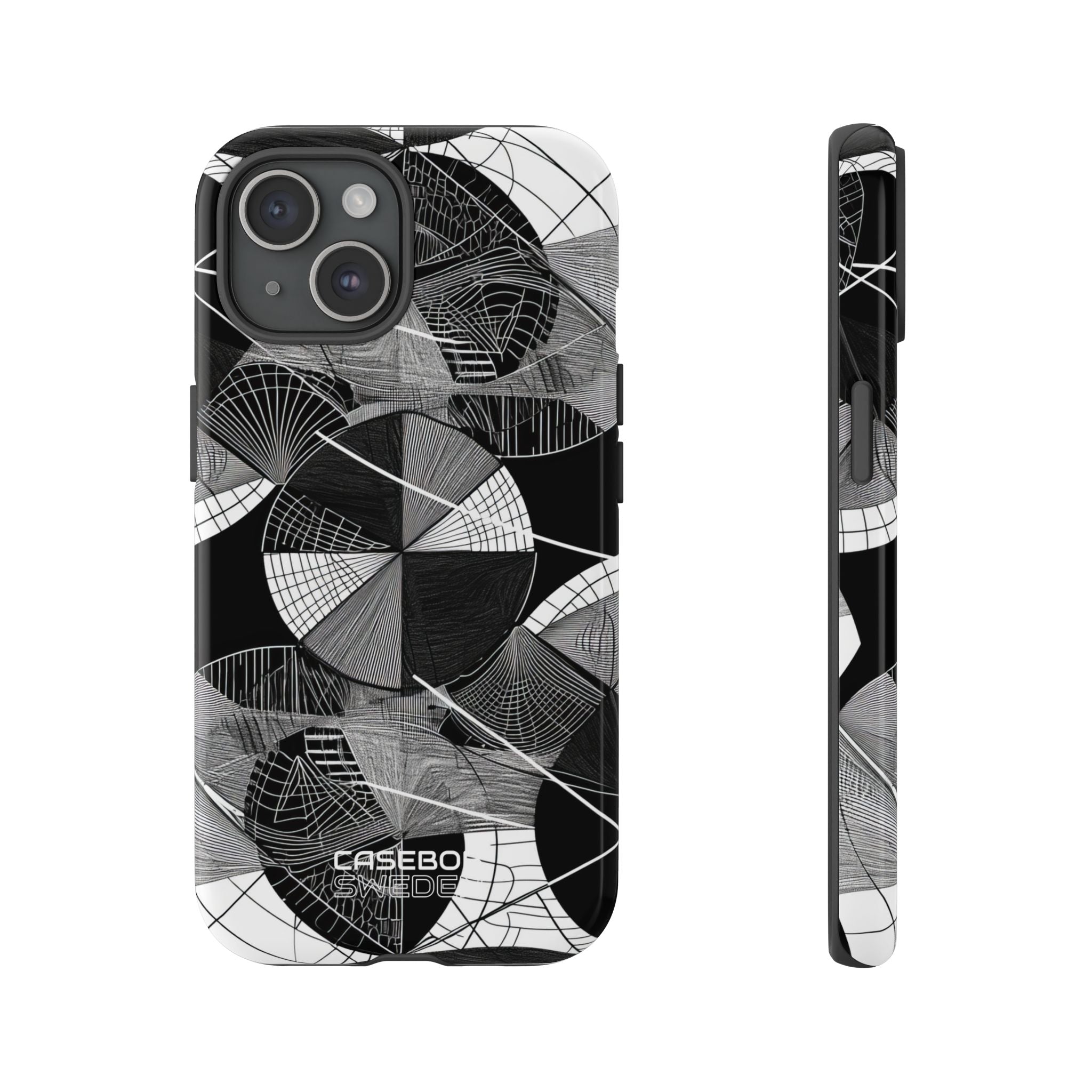 Monochromes Kreislabyrinth iPhone 15 – Robust