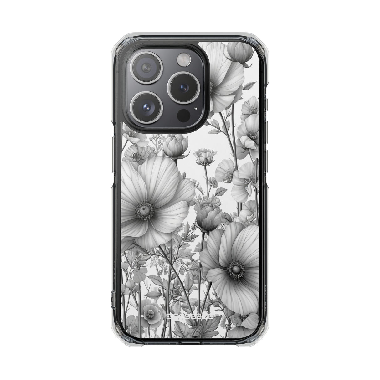 Monochrome Flora – Handyhülle für iPhone (Clear Impact – Magnetisch)