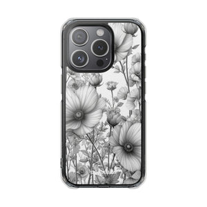 Monochrome Flora - Phone Case for iPhone (Clear Impact - Magnetic)