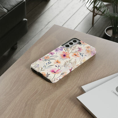 Soft Pink Floral Watercolor Design - Tough Samsung S22 Phone Case