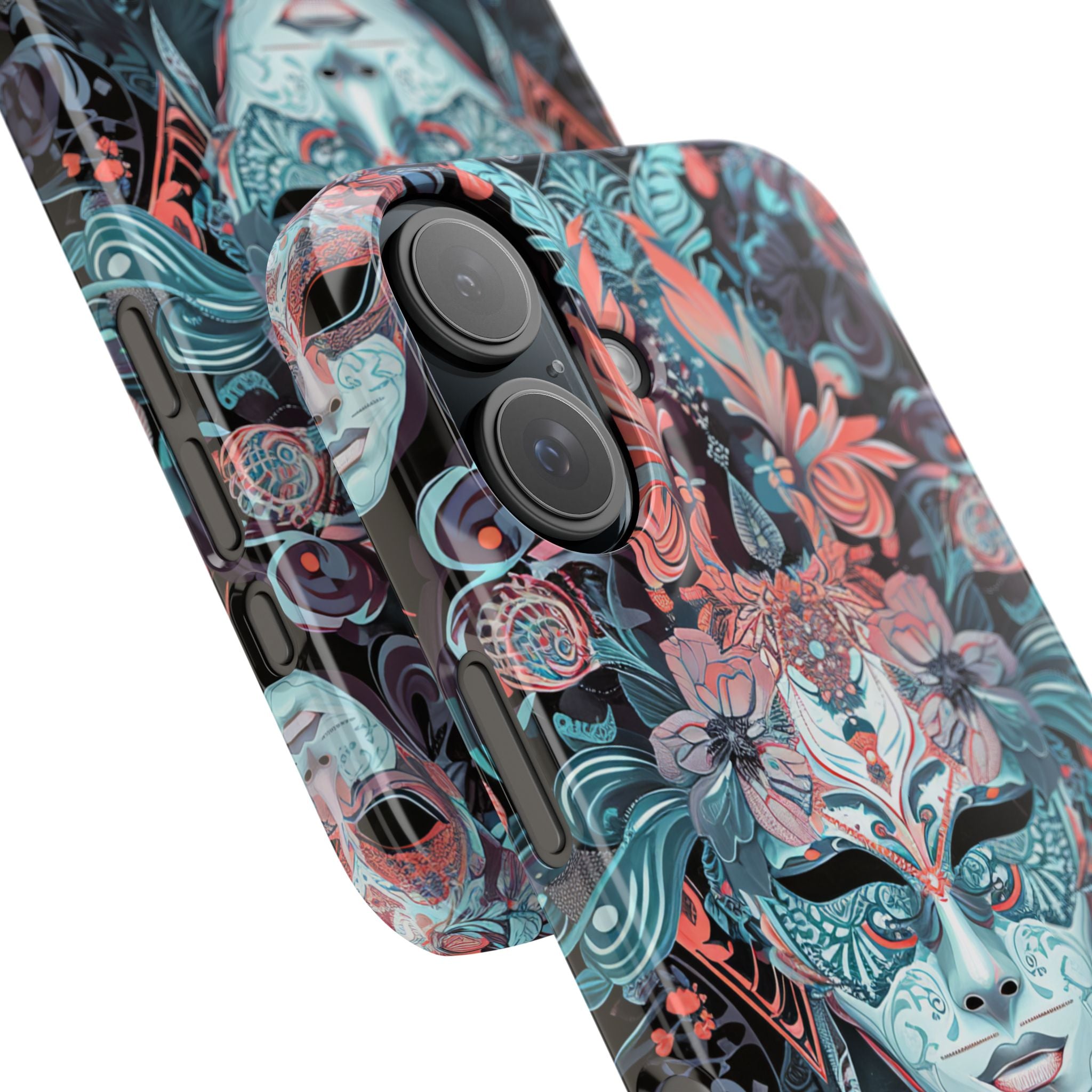 Mystic Teal Coral Mask - Slim iPhone 16 Phone Case