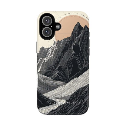 Minimalist Mountain Landscape with Flowing River iPhone 16 - Tough Phone Case