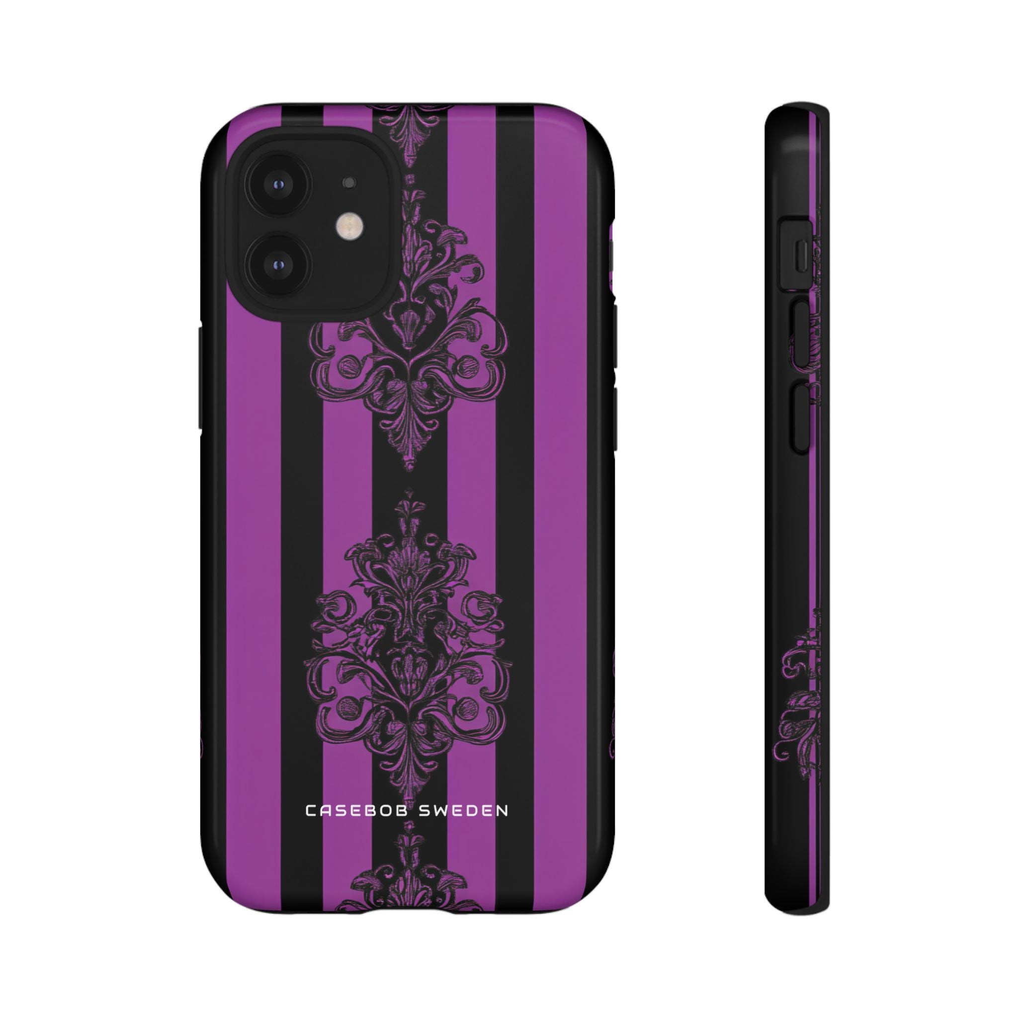 Gothic Elegance with Vertical Stripes and Ornamental Motifs iPhone 12 - Tough Phone Case