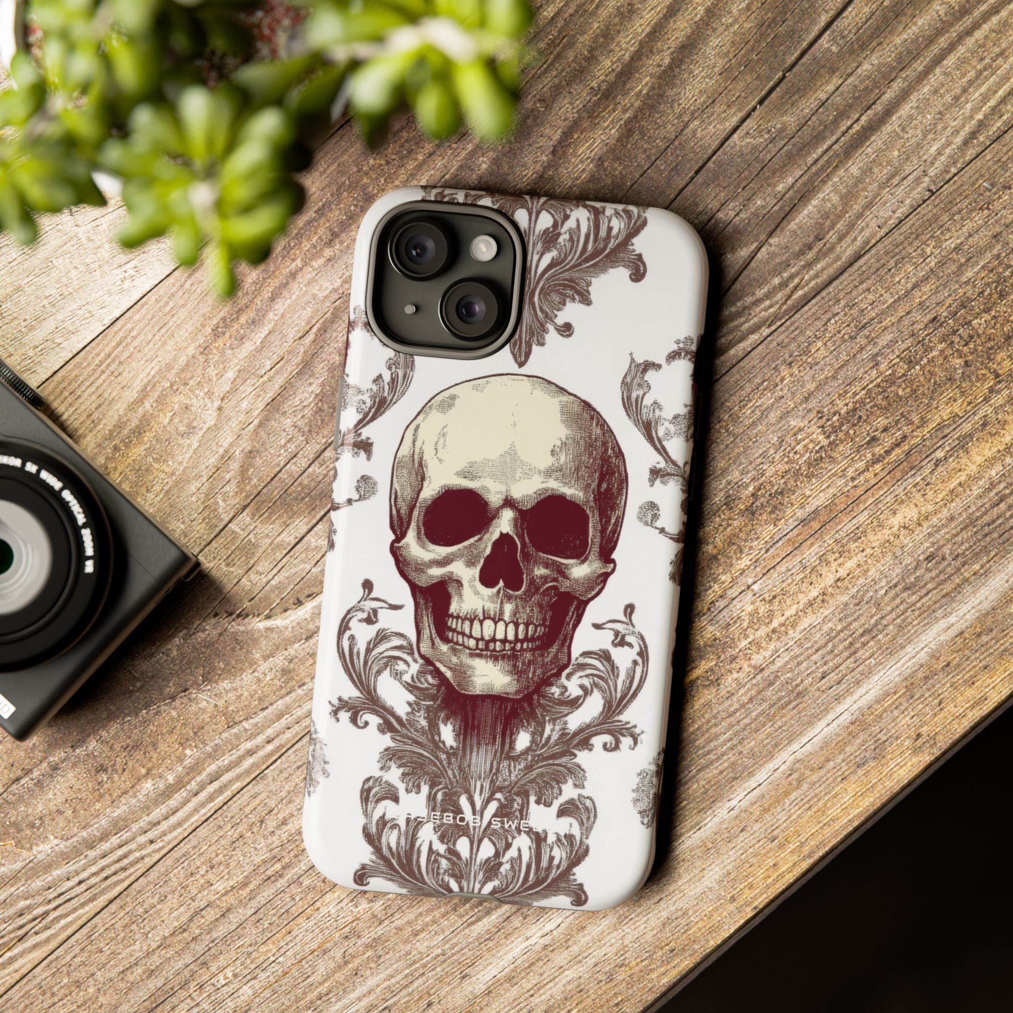 Gothic Skulls and Ornate Foliage iPhone 15 - Tough Phone Case