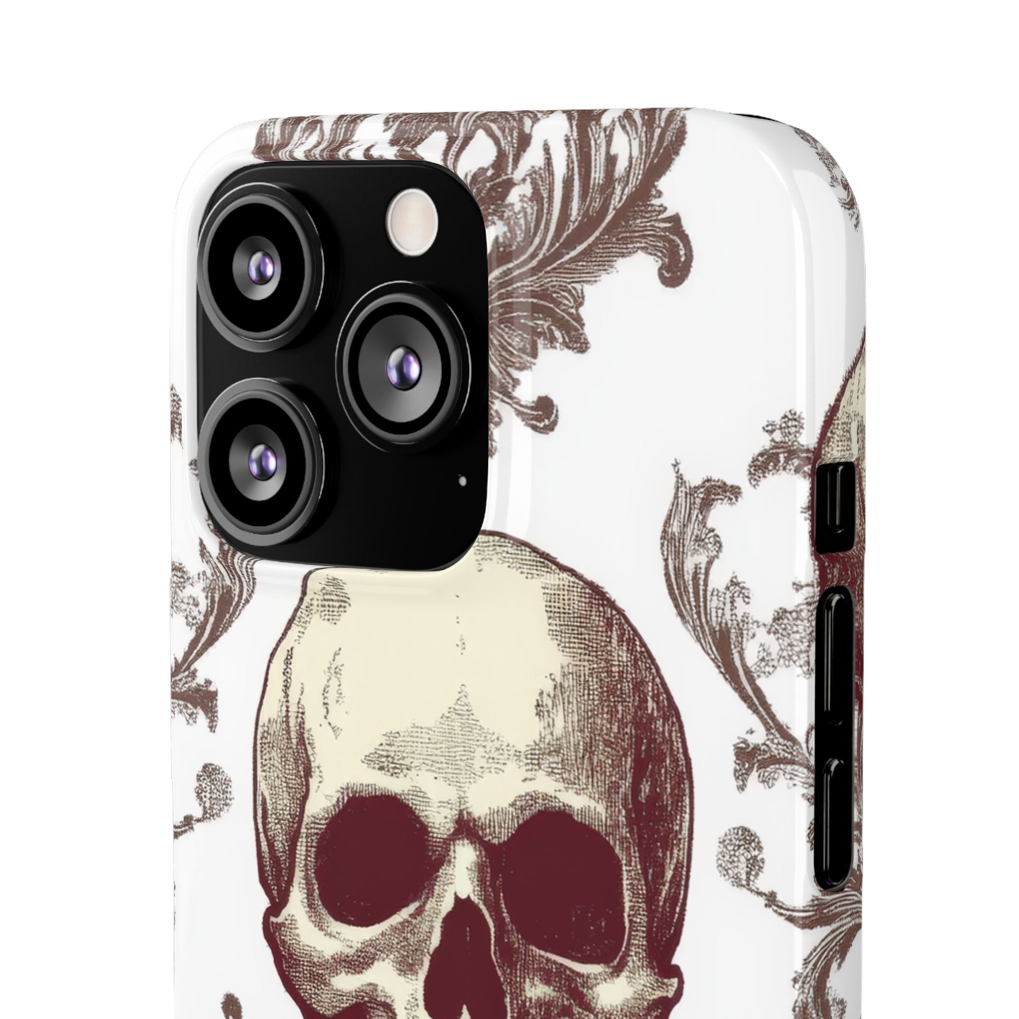 Gothic Skulls and Ornate Foliage iPhone 13 - Slim Phone Case