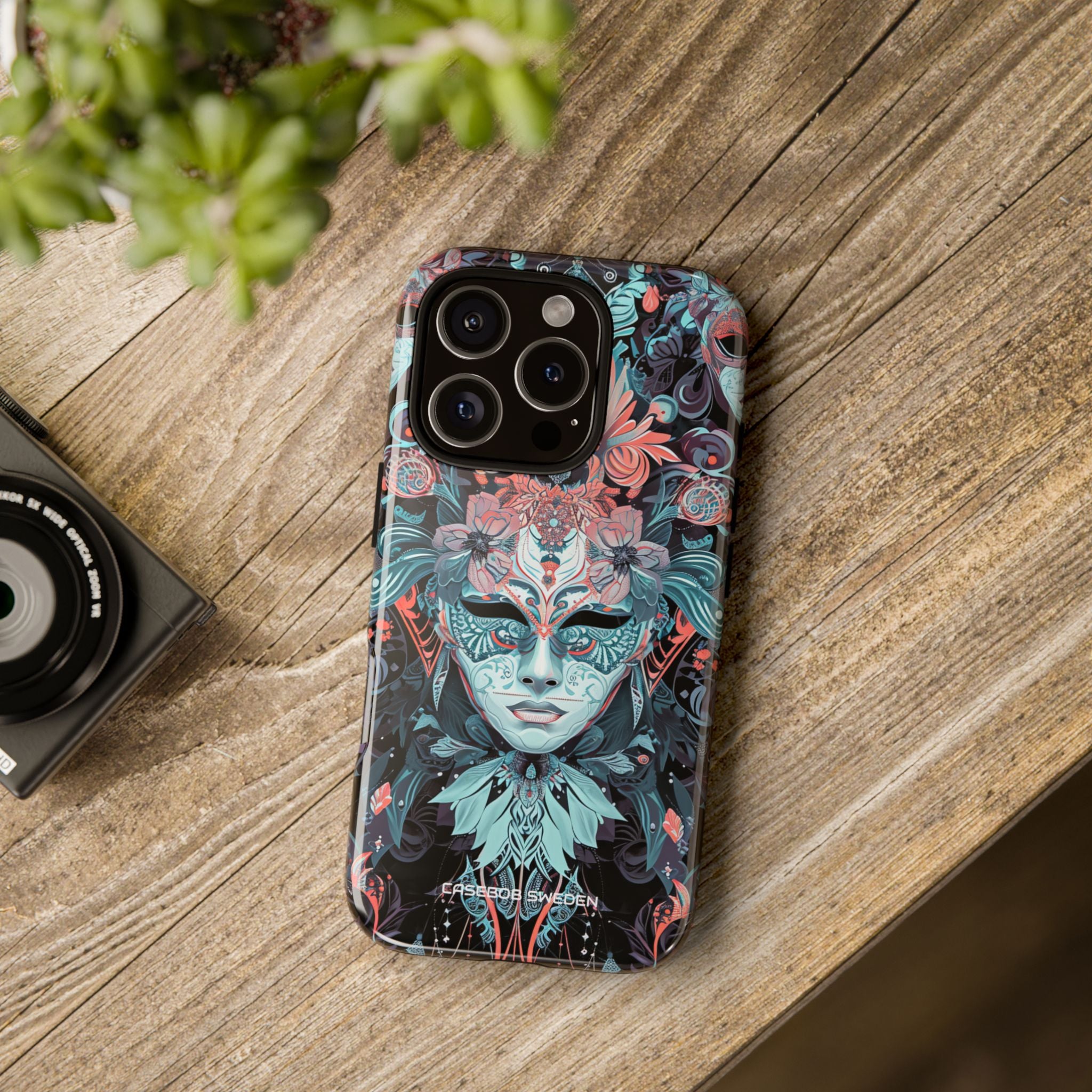 Mystic Teal Coral Mask - Tough iPhone 16 Phone Case