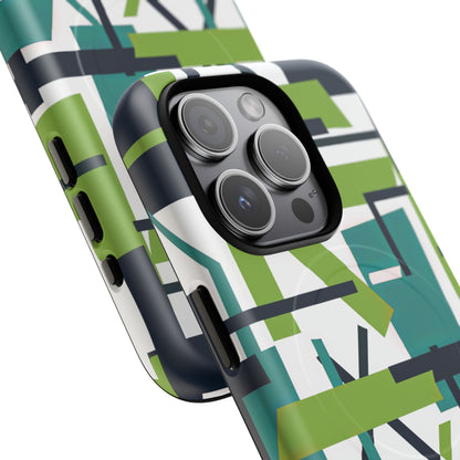 Green Geometry Glide iPhone 15 | Tough+ Phone Case