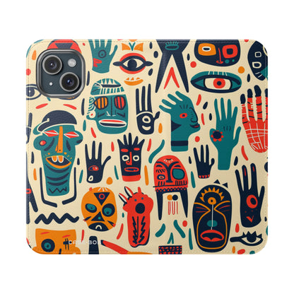 Tribal Faces - iPhone 15 - Lompakkokotelo