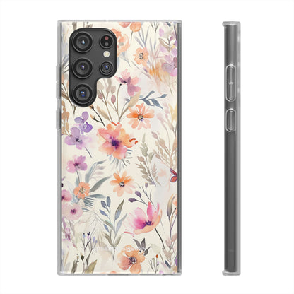 Soft Pink Floral Watercolor Design - Flexi Samsung S22 Phone Case