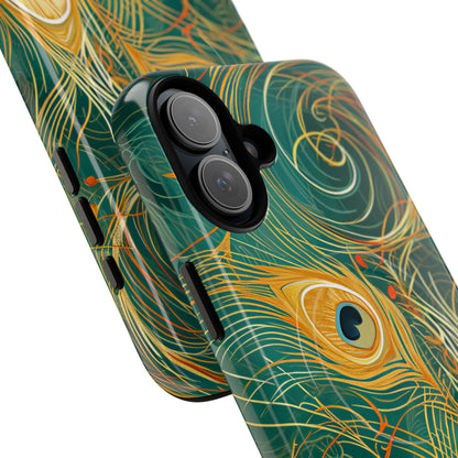 Peacock Elegance in Teal and Gold iPhone 16 | Tough+ Phone Case