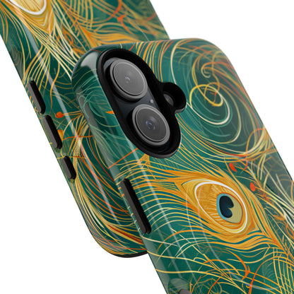 Peacock Elegance in Teal and Gold iPhone 16 | Tough+ Phone Case