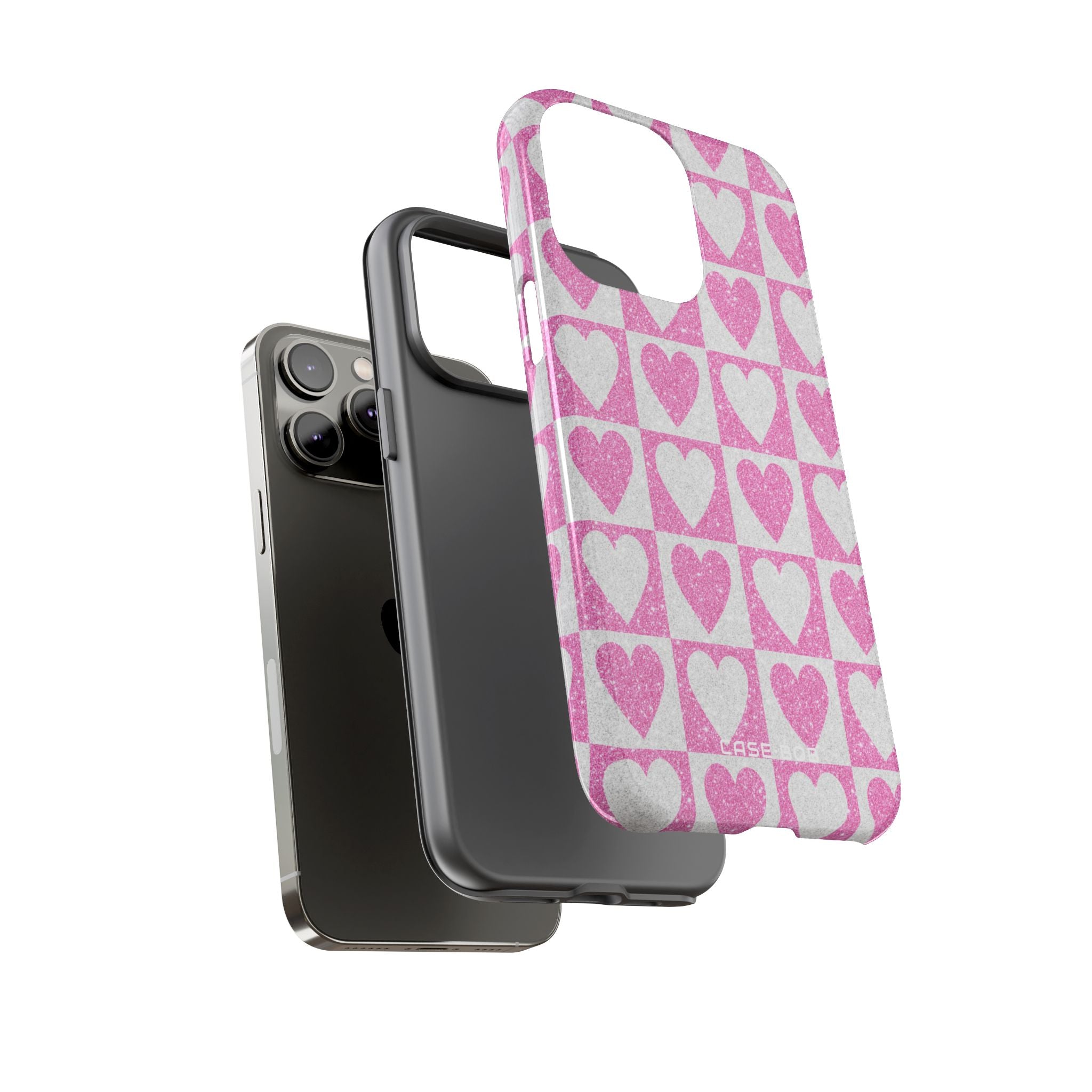 Glitter Heart Grid iPhone 14 Pro Max Case - Tough